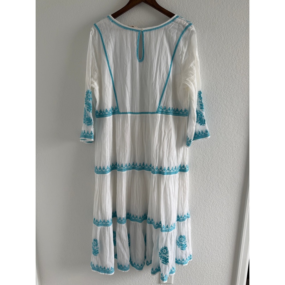 Soft Surroundings Juniper Embroidered XL White Turquoise Summer Graduation Dress - Picture 6 of 11